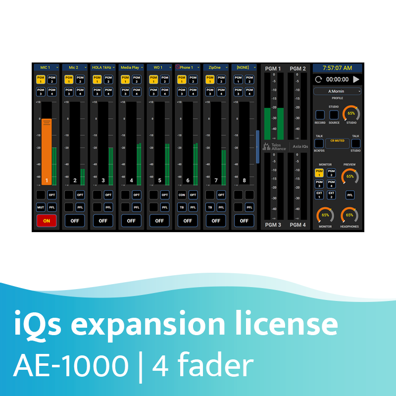 Picture of Axia iQs Virtual Mixing Console Software Four Fader Expansion License - AE-1000