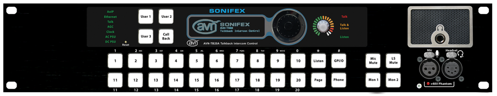 Sonifex AVN-TB20AR 20 Button Advanced Talkback Intercom, AoIP Portal