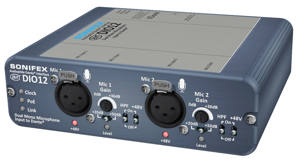Sonifex AVN-DIO12 dubbele microfoon ingang naar Dante met mic gain
